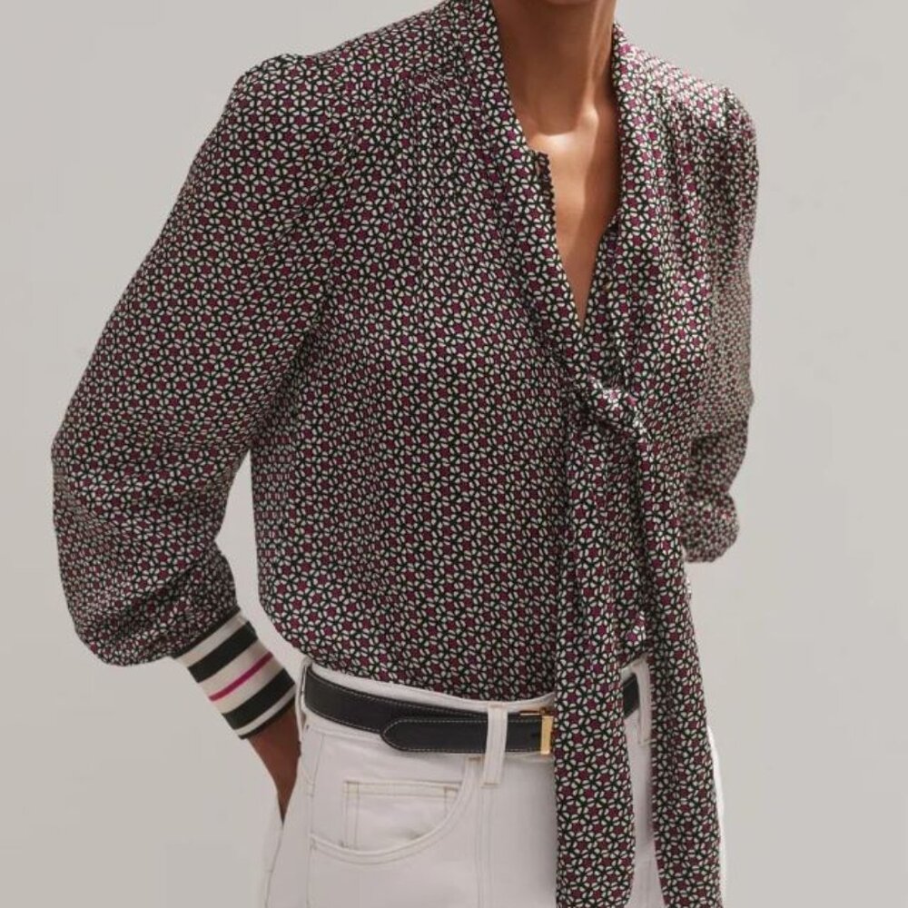 ME+EM Star Flower Print Pussybow Blouse Printed Satin Viscose (US 6)